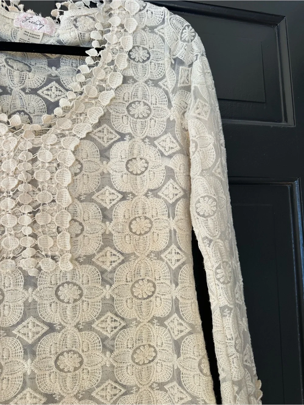 Freeway Ivory Crochet Lace Swim Cover-Up Tunic Dress Boho L